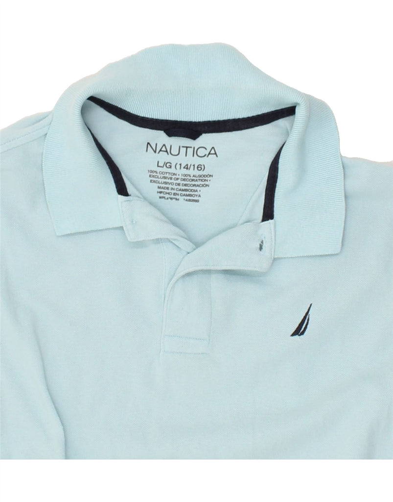 NAUTICA Boys Polo Shirt 14-15 Years Large  Blue Cotton | Vintage Nautica | Thrift | Second-Hand Nautica | Used Clothing | Messina Hembry 