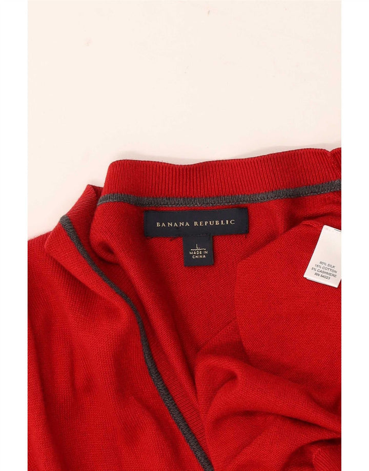 Banana Republic Mens Cardigan Sweater Large Red Silk