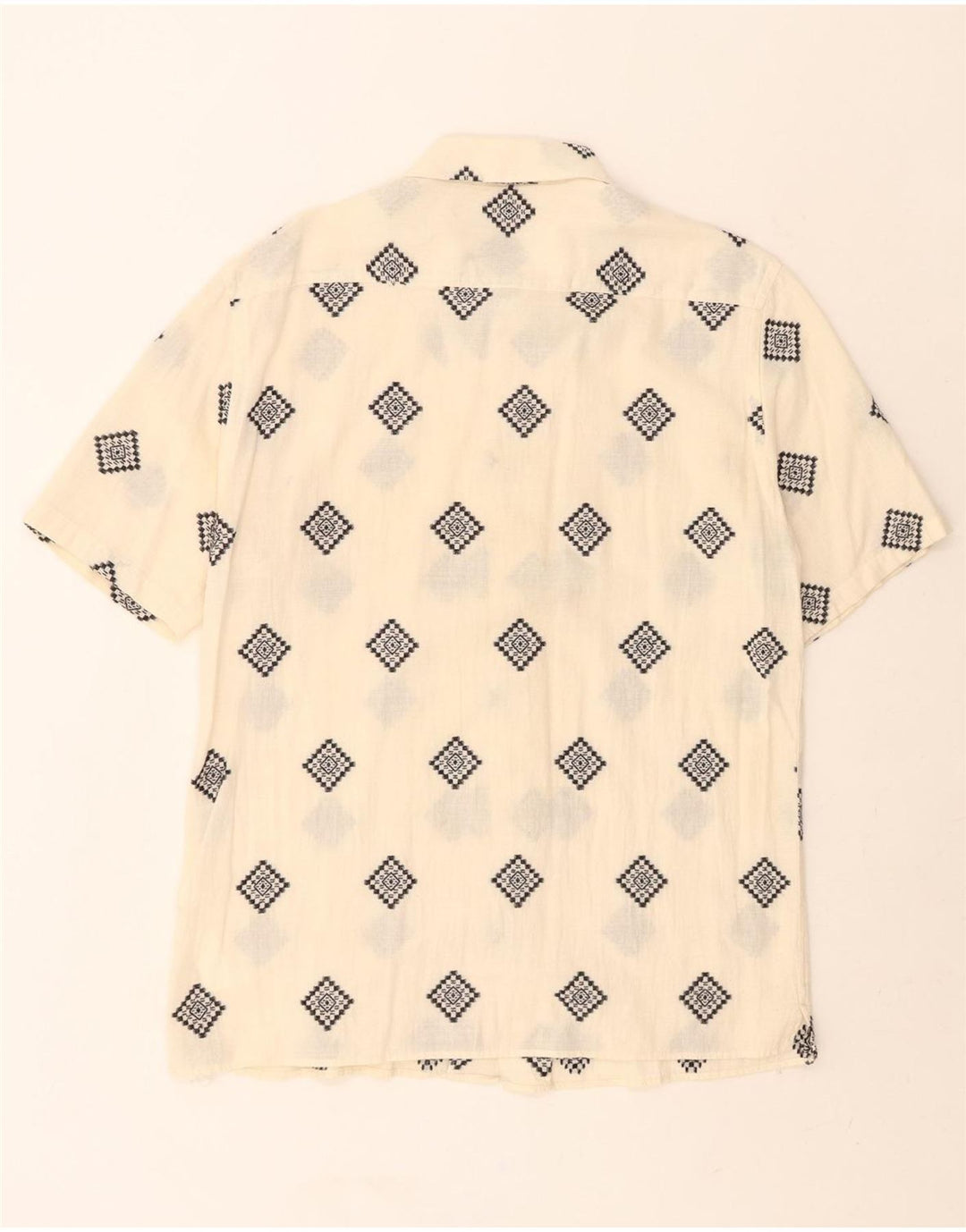 ZARA Mens Short Sleeve Shirt Large Off White Geometric Cotton Vintage Zara and Second-Hand Zara from Messina Hembry 