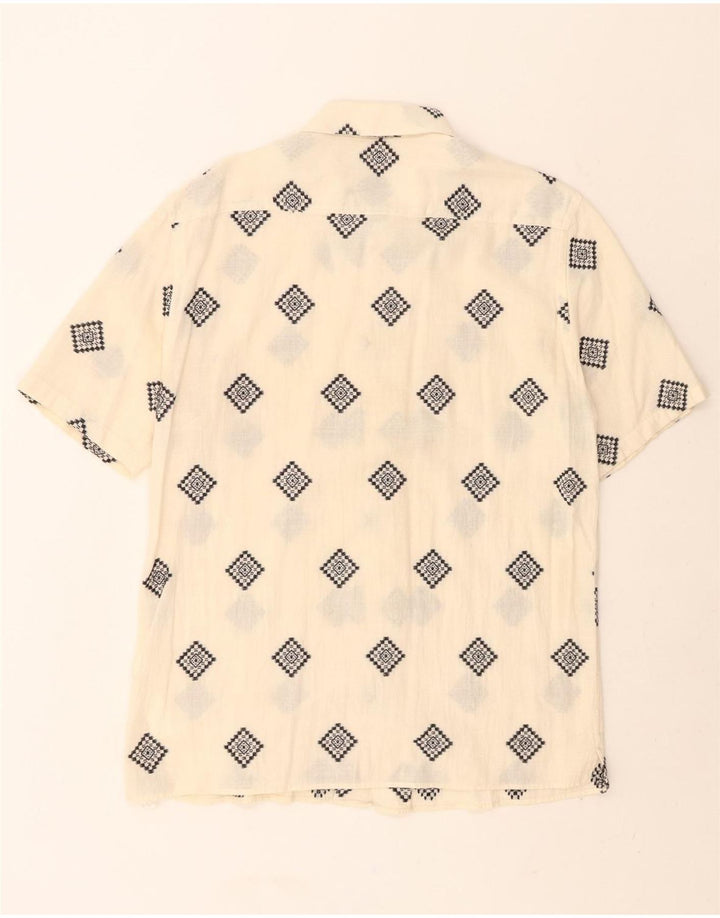 ZARA Mens Short Sleeve Shirt Large Off White Geometric Cotton Vintage Zara and Second-Hand Zara from Messina Hembry 