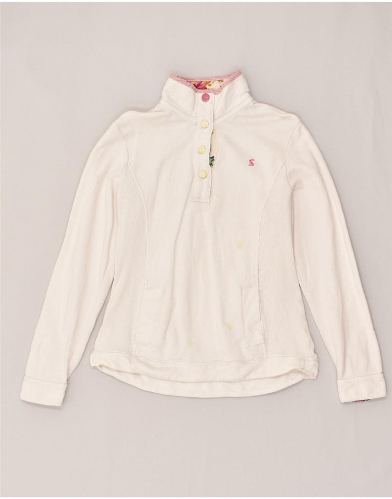 JOULES Womens Button Neck Sweatshirt Jumper UK 12 Medium White Cotton | Vintage Joules | Thrift | Second-Hand Joules | Used Clothing | Messina Hembry 