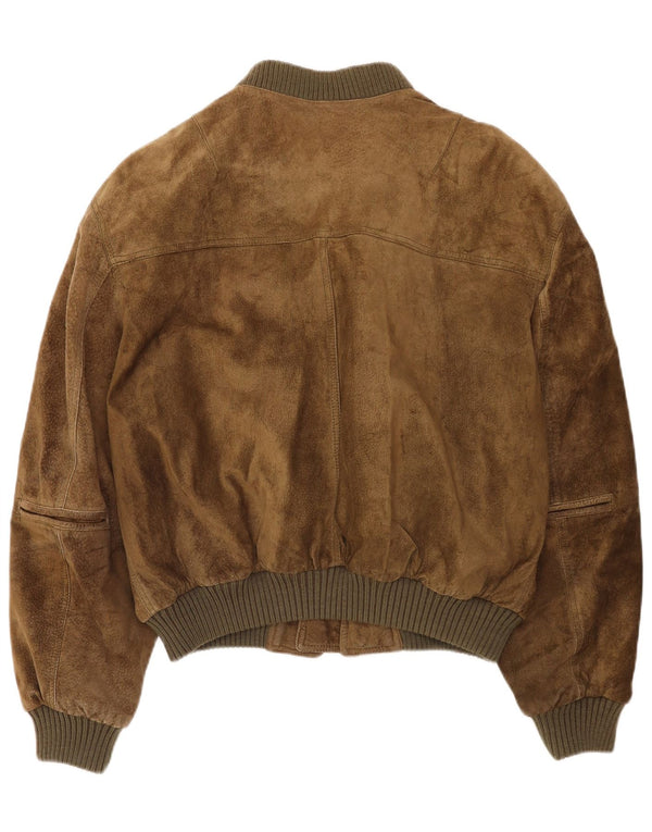 Pierre Cardin Mens Suede Bomber Jacket EU 52 XL Khaki Leather