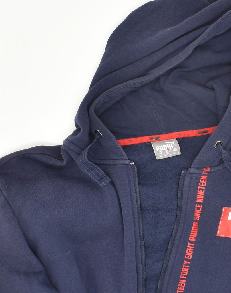 PUMA Mens Graphic Zip Hoodie Sweater Medium Navy Blue Cotton | Vintage Puma | Thrift | Second-Hand Puma | Used Clothing | Messina Hembry 