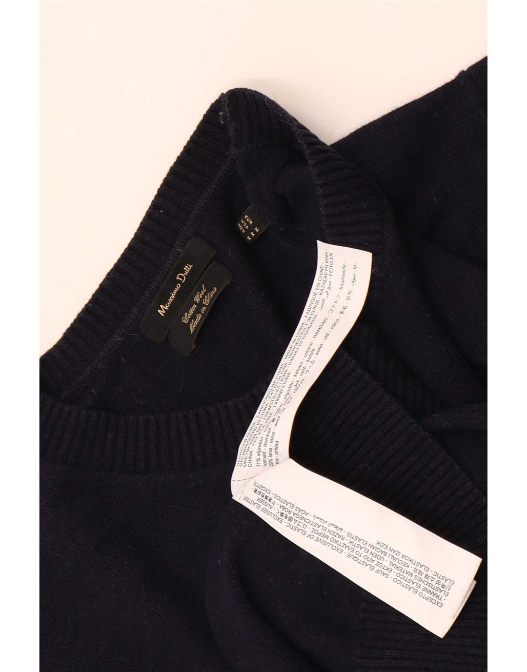 Massimo Dutti Mens Crew Neck Jumper Sweater Medium Navy Blue Cotton