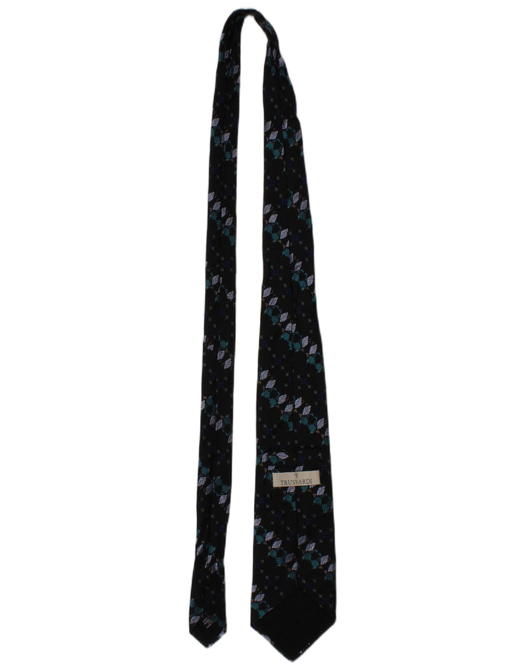 TRUSSARDI Mens Graphic Tie One Size Navy Blue Floral Silk Classic