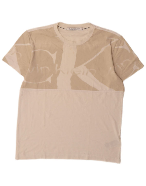 Calvin Klein Jeans Mens Graphic T-Shirt Top Medium Off White Cotton