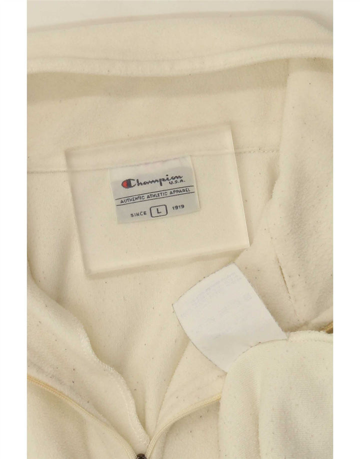 Champion Mens Zip Neck Fleece Jumper Large Off White Polyester