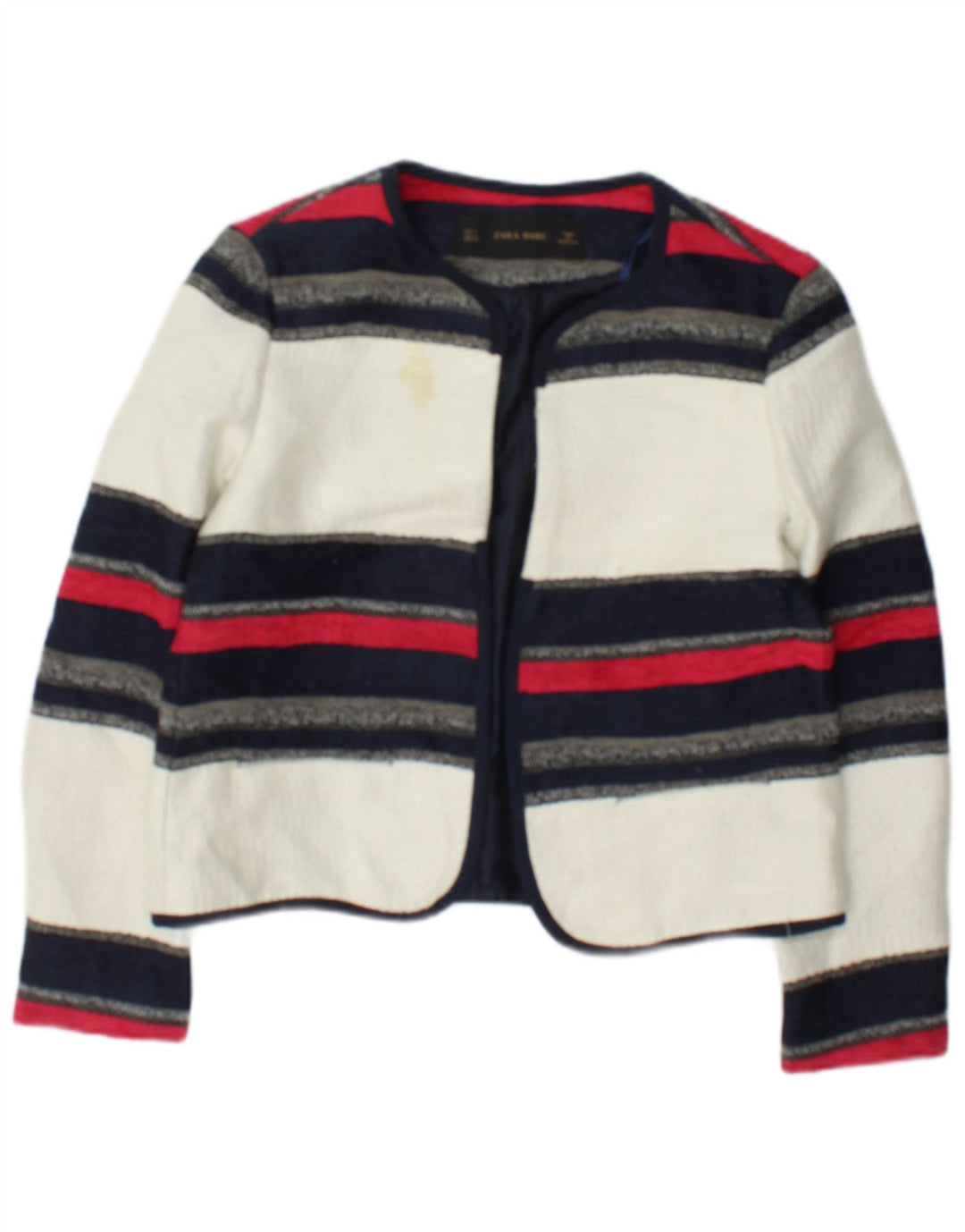 Zara Womens Open Bolero Jacket UK 10 Small White Striped