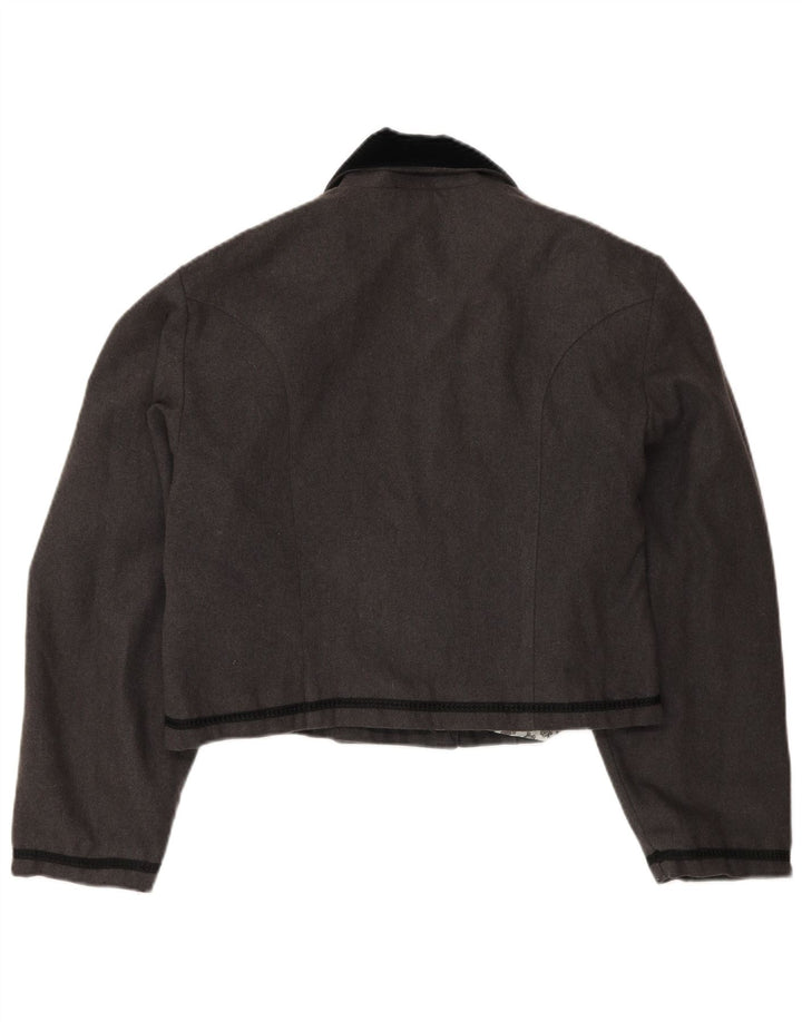 Vintage Womens Crop Blazer Jacket UK 14 Medium Grey Colourblock