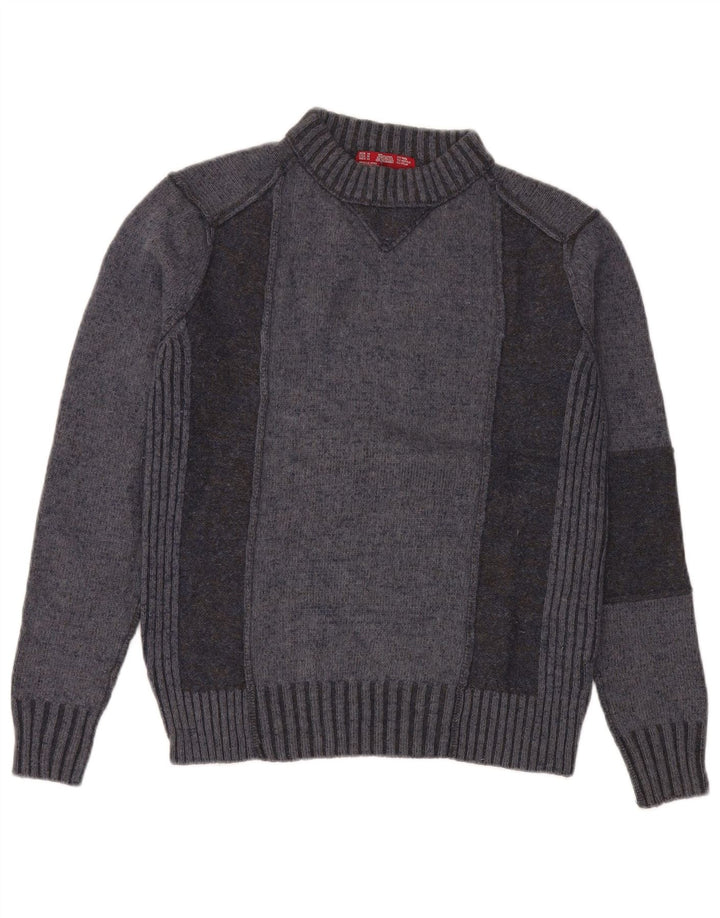 Zara Mens Crew Neck Jumper Sweater Medium Grey Colourblock Wool
