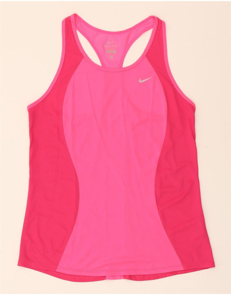 NIKE Womens Dri Fit Vest Top UK 14 Large Pink Colourblock Polyester Vintage Nike and Second-Hand Nike from Messina Hembry 