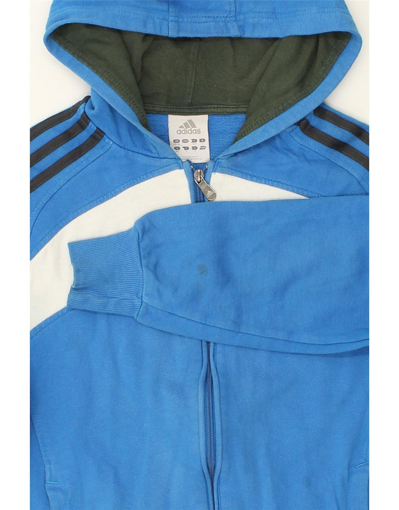 ADIDAS Boys Zip Hoodie Sweater 14-15 Years Blue Colourblock Cotton Vintage Adidas and Second-Hand Adidas from Messina Hembry 