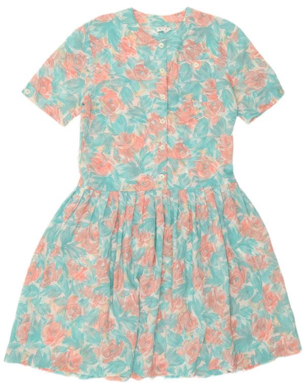 Eastex Womens Swing Dress UK 12 Medium Turquoise Floral Polyester