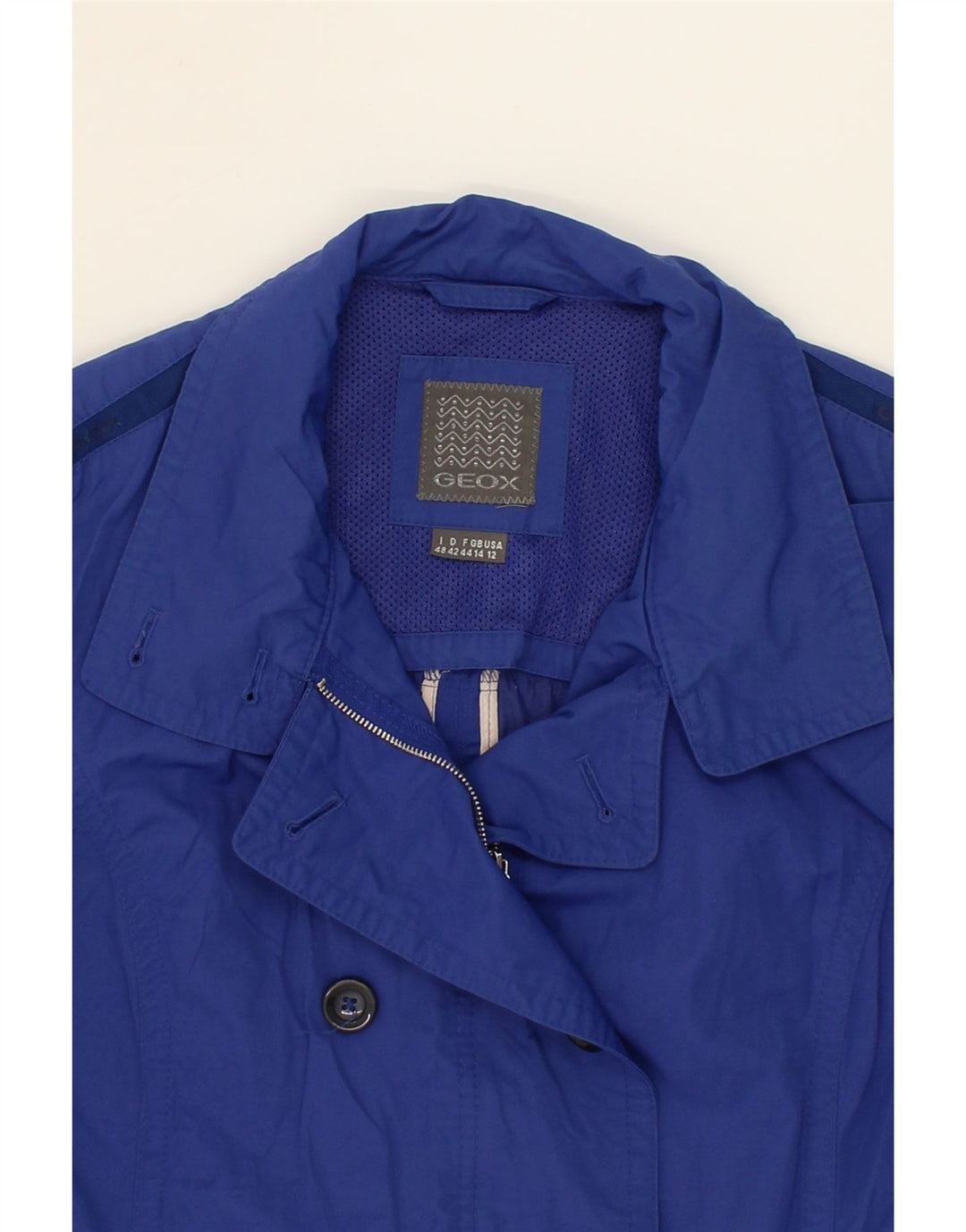 GEOX Womens Double Breasted Trench Coat UK 14 Medium Blue Polyamide Vintage Geox and Second-Hand Geox from Messina Hembry 