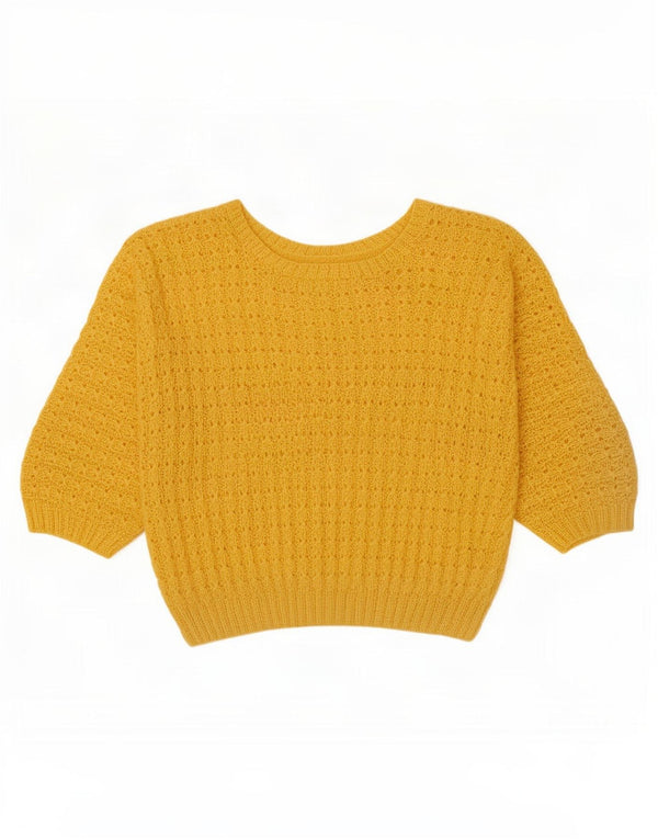 Vintage Womens 3/4 Sleeve Boat Neck Jumper Sweater UK 14 Large Yellow
