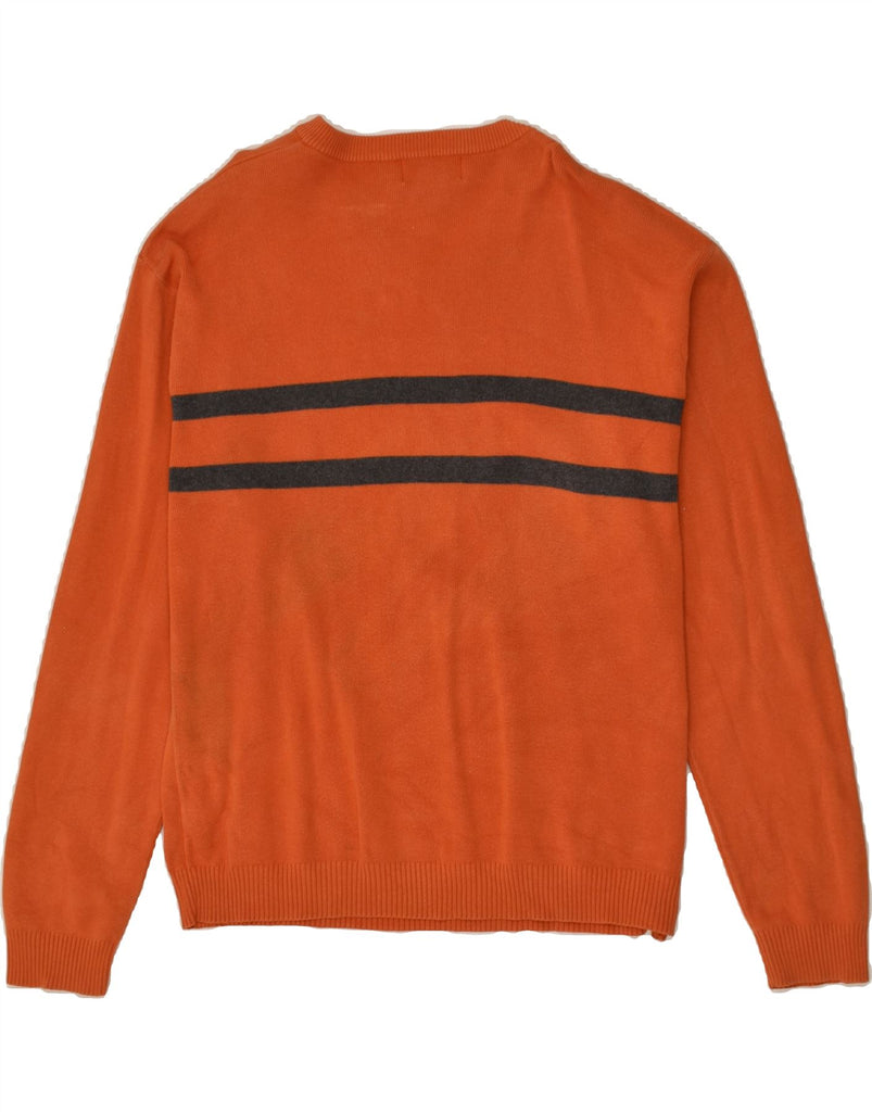 CHAPS Mens V-Neck Jumper Sweater XL Orange Striped Cotton | Vintage Chaps | Thrift | Second-Hand Chaps | Used Clothing | Messina Hembry 