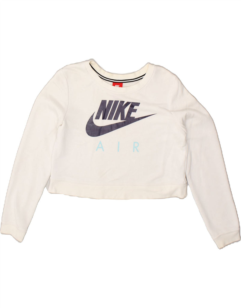 NIKE Womens Crop Graphic Sweatshirt Jumper UK 14 Medium White Cotton Vintage Nike and Second-Hand Nike from Messina Hembry 