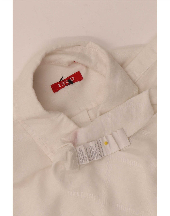 Izod Mens Short Sleeve Shirt Medium White Striped Linen