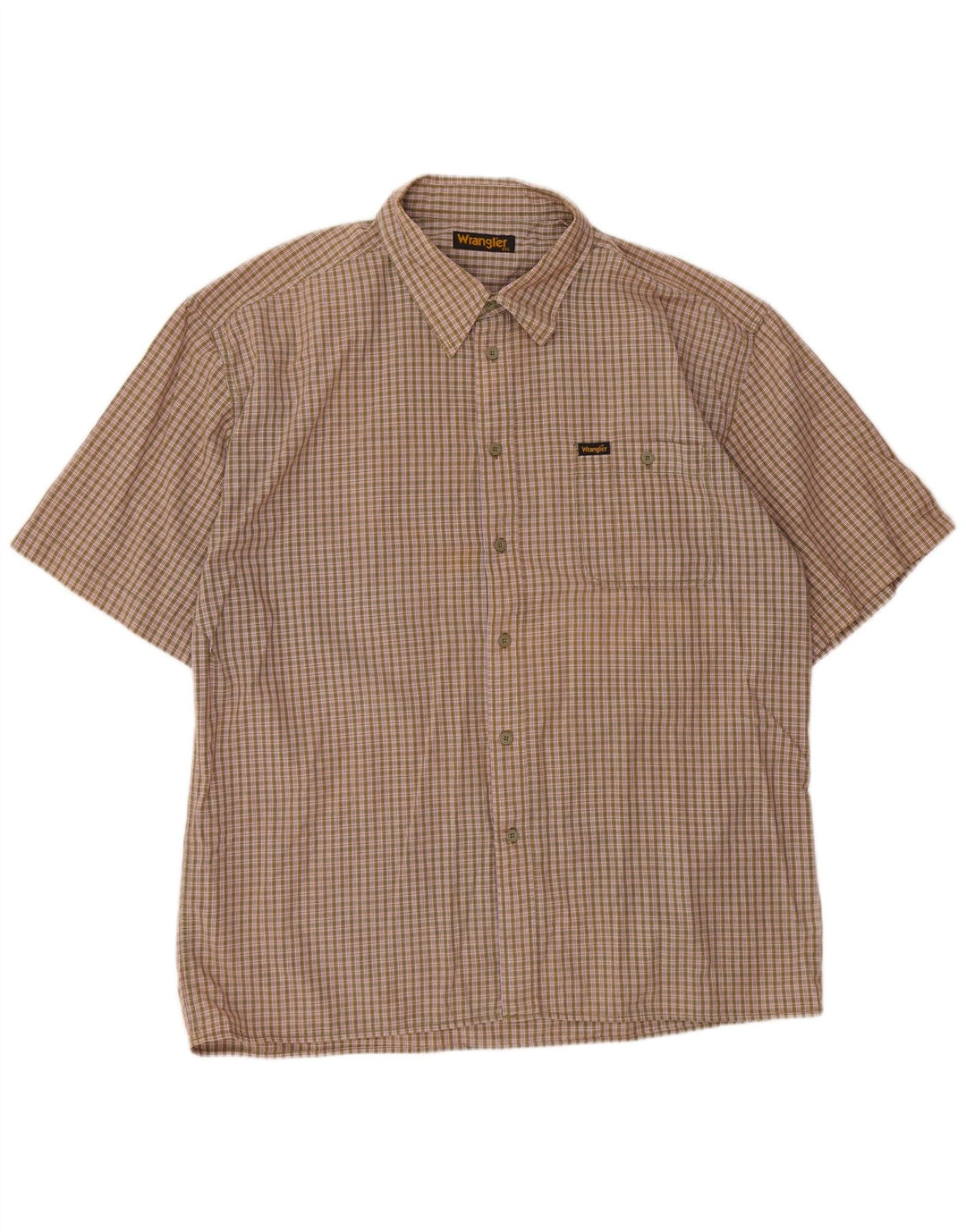 WRANGLER Mens Short Sleeve Shirt 2XL Khaki Gingham