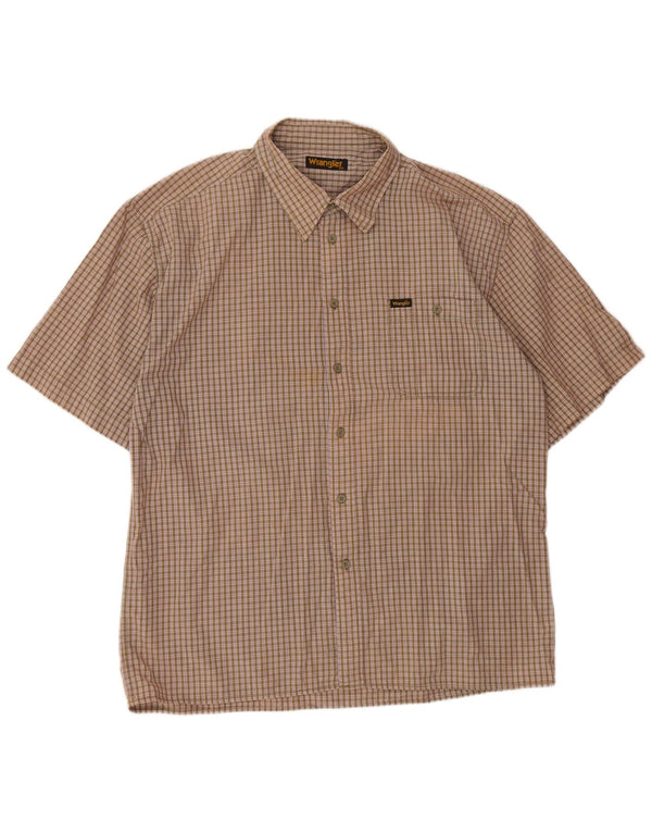 WRANGLER Mens Short Sleeve Shirt 2XL Khaki Gingham