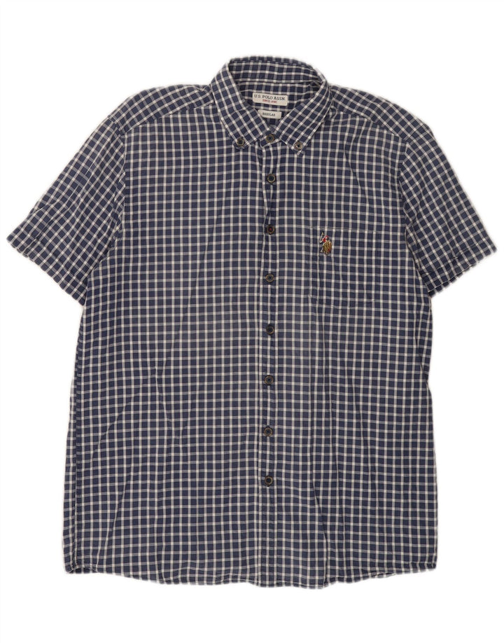 U.S. Polo Assn. Mens Regular Short Sleeve Shirt Large Navy Blue Gingham