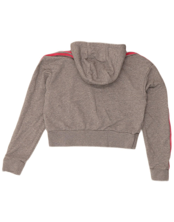 Adidas Girls Graphic Crop Hoodie Jumper 13-14 Years Grey Cotton Sports