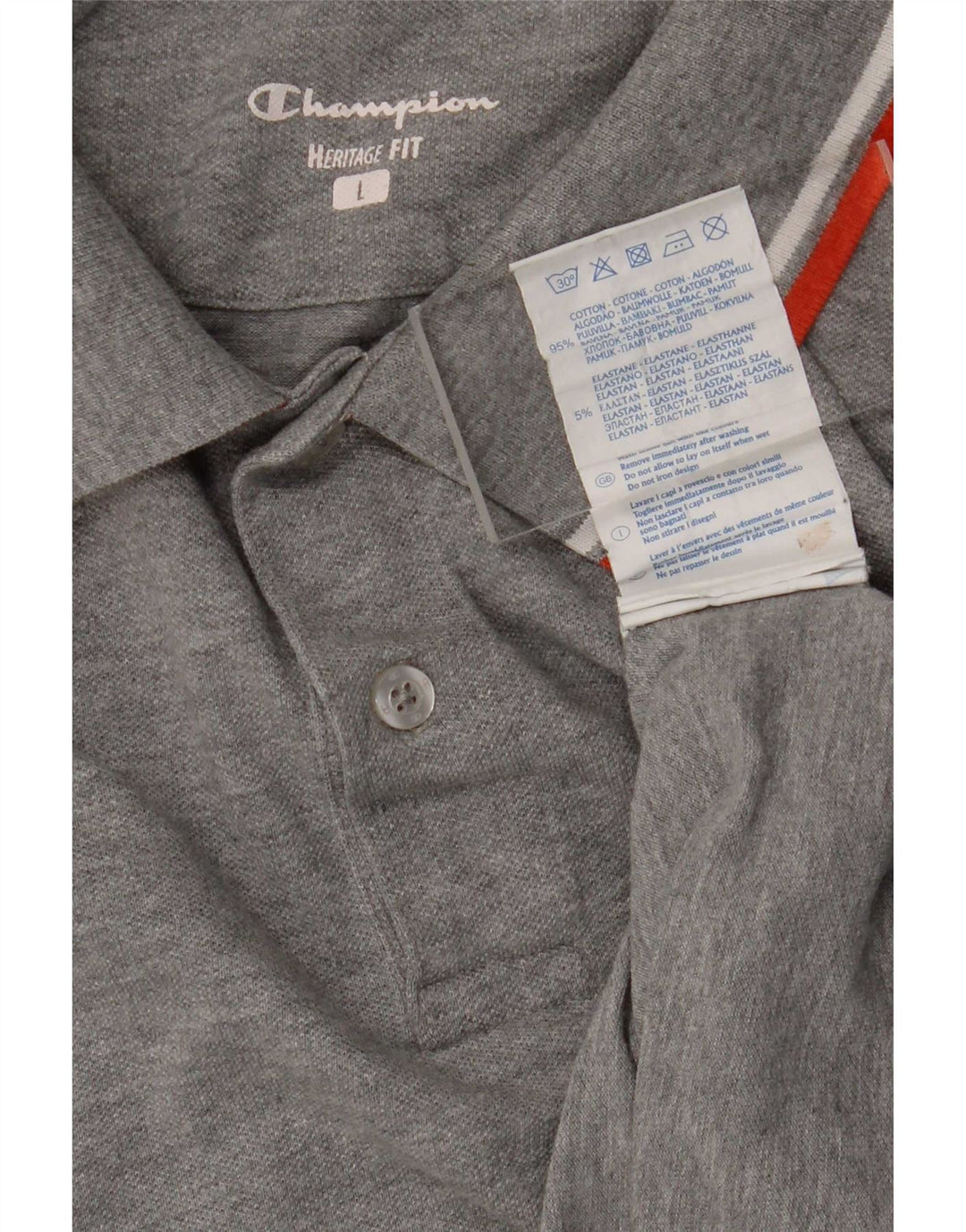 Champion Mens Heritage Fit Polo Shirt Large Grey Cotton