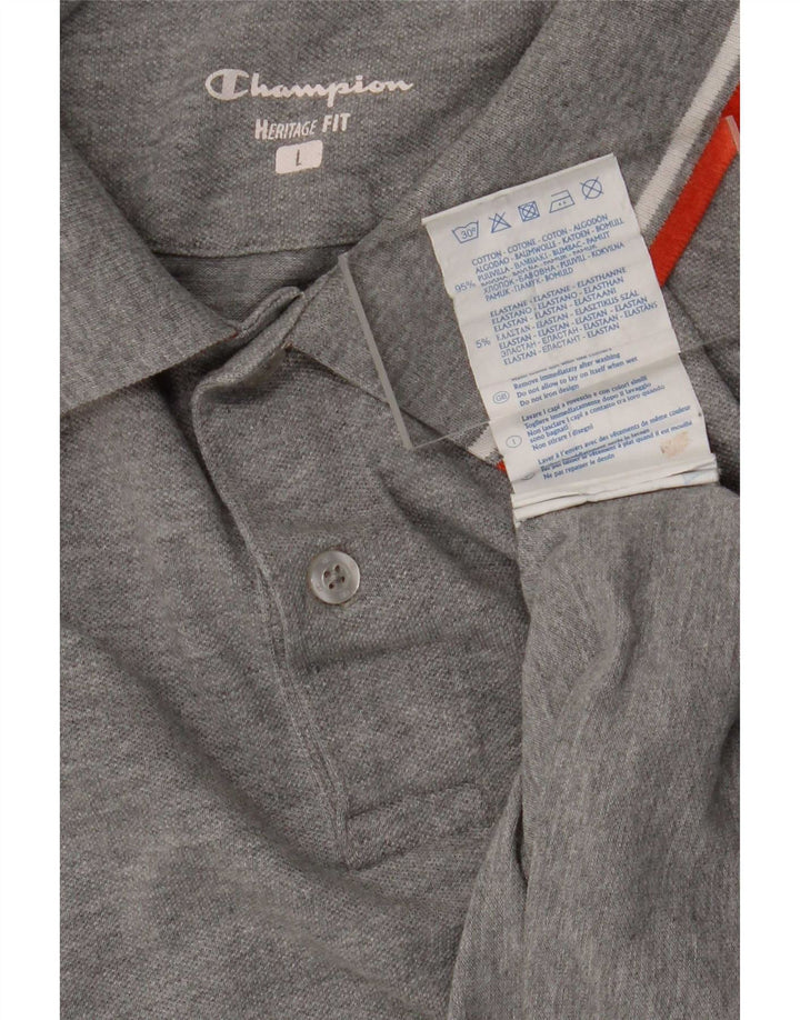 Champion Mens Heritage Fit Polo Shirt Large Grey Cotton