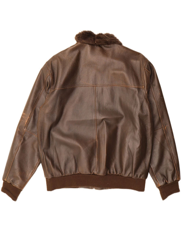 Vintage Mens Bomber Leather Jacket IT 50 Large Brown Leather