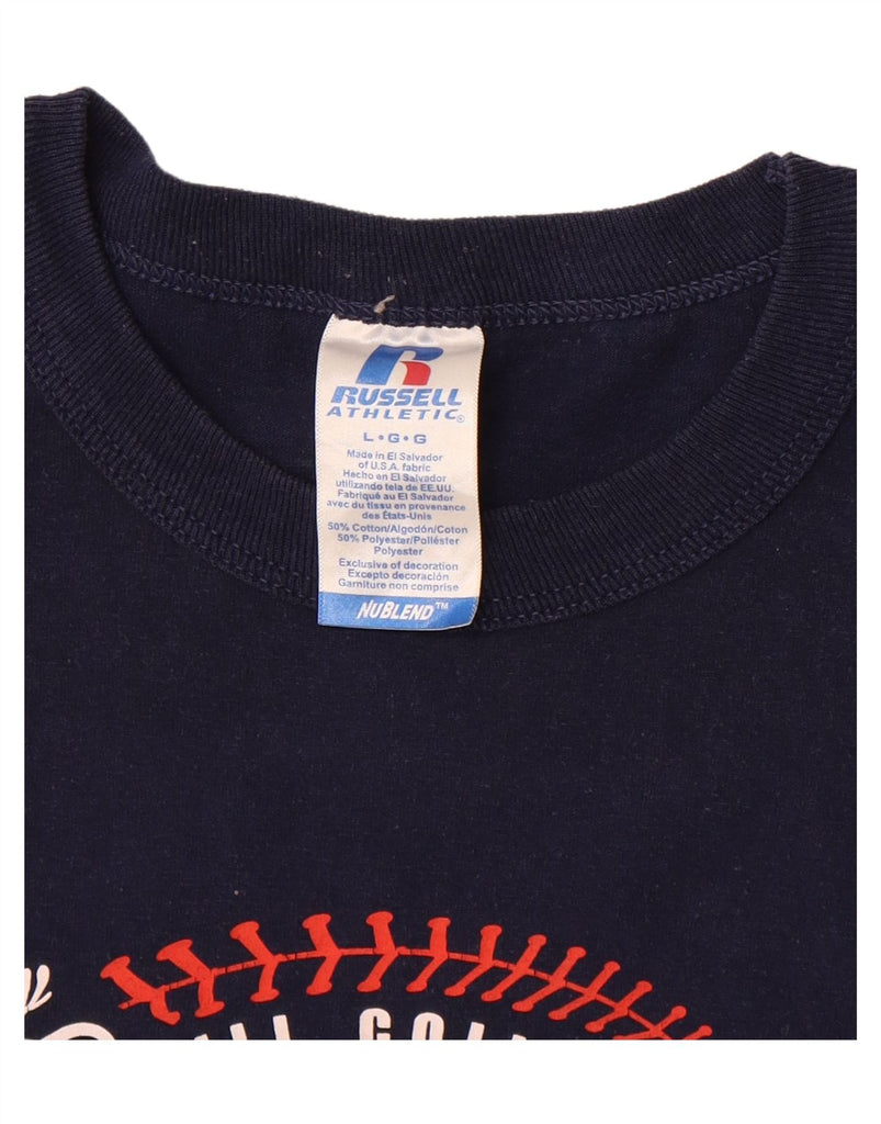 RUSSELL ATHLETIC Mens Graphic T-Shirt Top Large Navy Blue Vintage Russell Athletic and Second-Hand Russell Athletic from Messina Hembry 