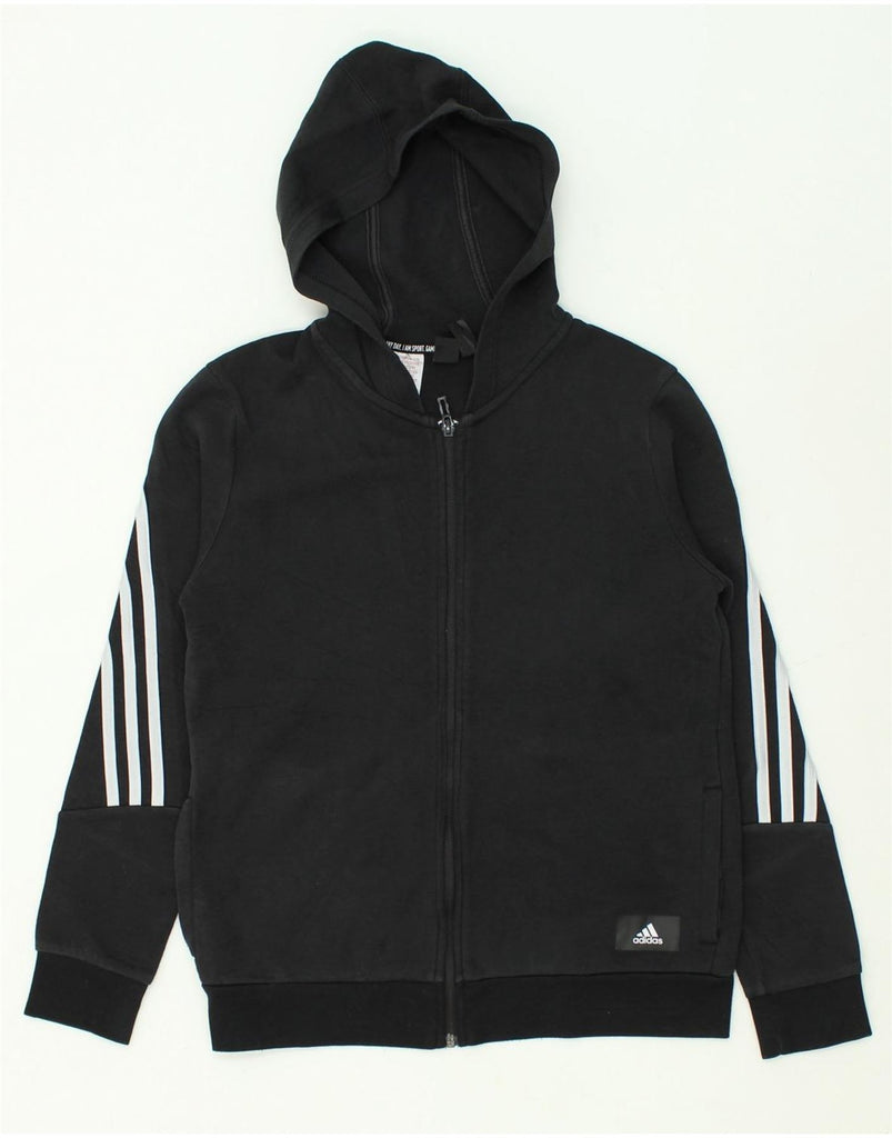 ADIDAS Boys Zip Hoodie Sweater 13-14 Years Black Cotton | Vintage Adidas | Thrift | Second-Hand Adidas | Used Clothing | Messina Hembry 