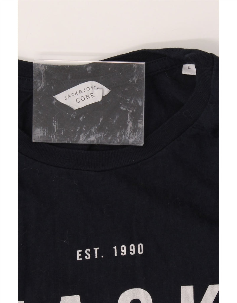 JACK & JONES Mens Graphic T-Shirt Top Large Navy Blue Cotton Vintage Jack & Jones and Second-Hand Jack & Jones from Messina Hembry 