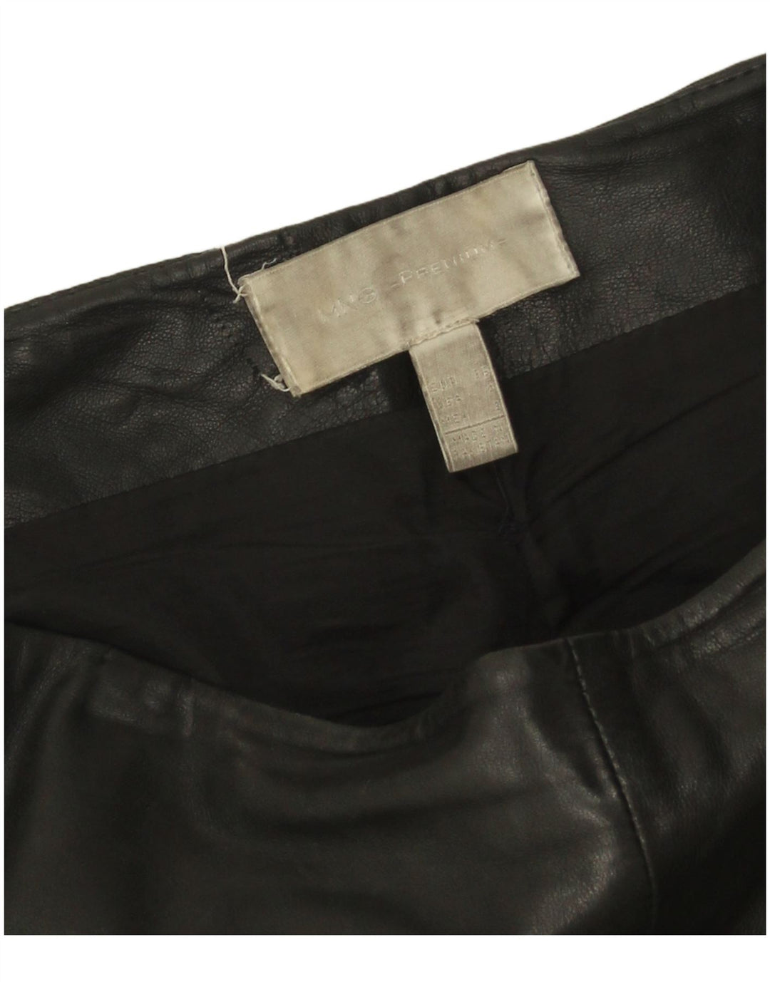 Mango Womens Slim Leather Trousers EU 36 Small W24 L27 Black Leather