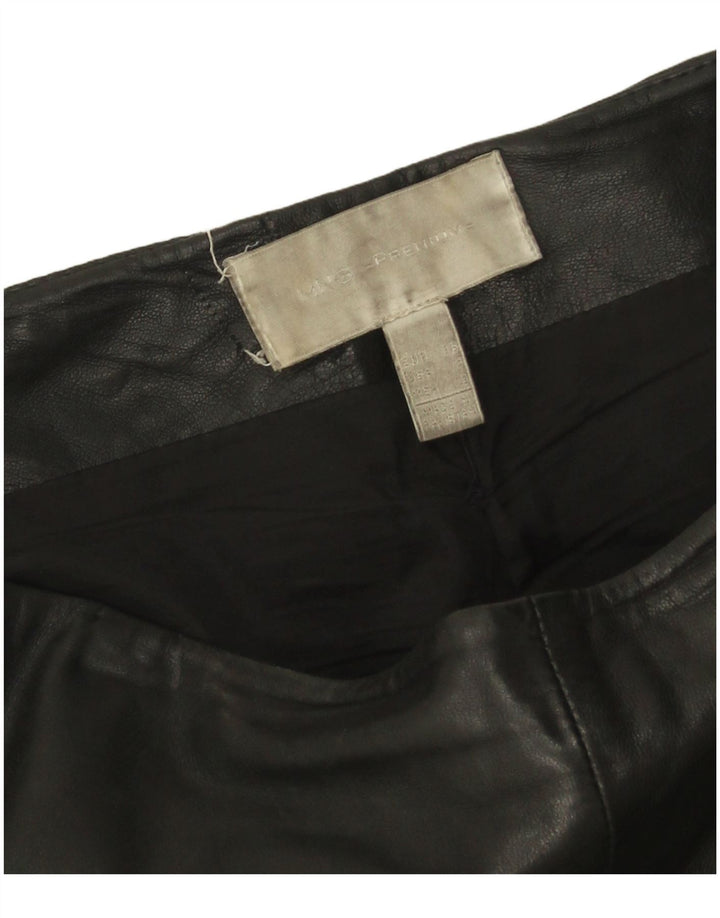Mango Womens Slim Leather Trousers EU 36 Small W24 L27 Black Leather