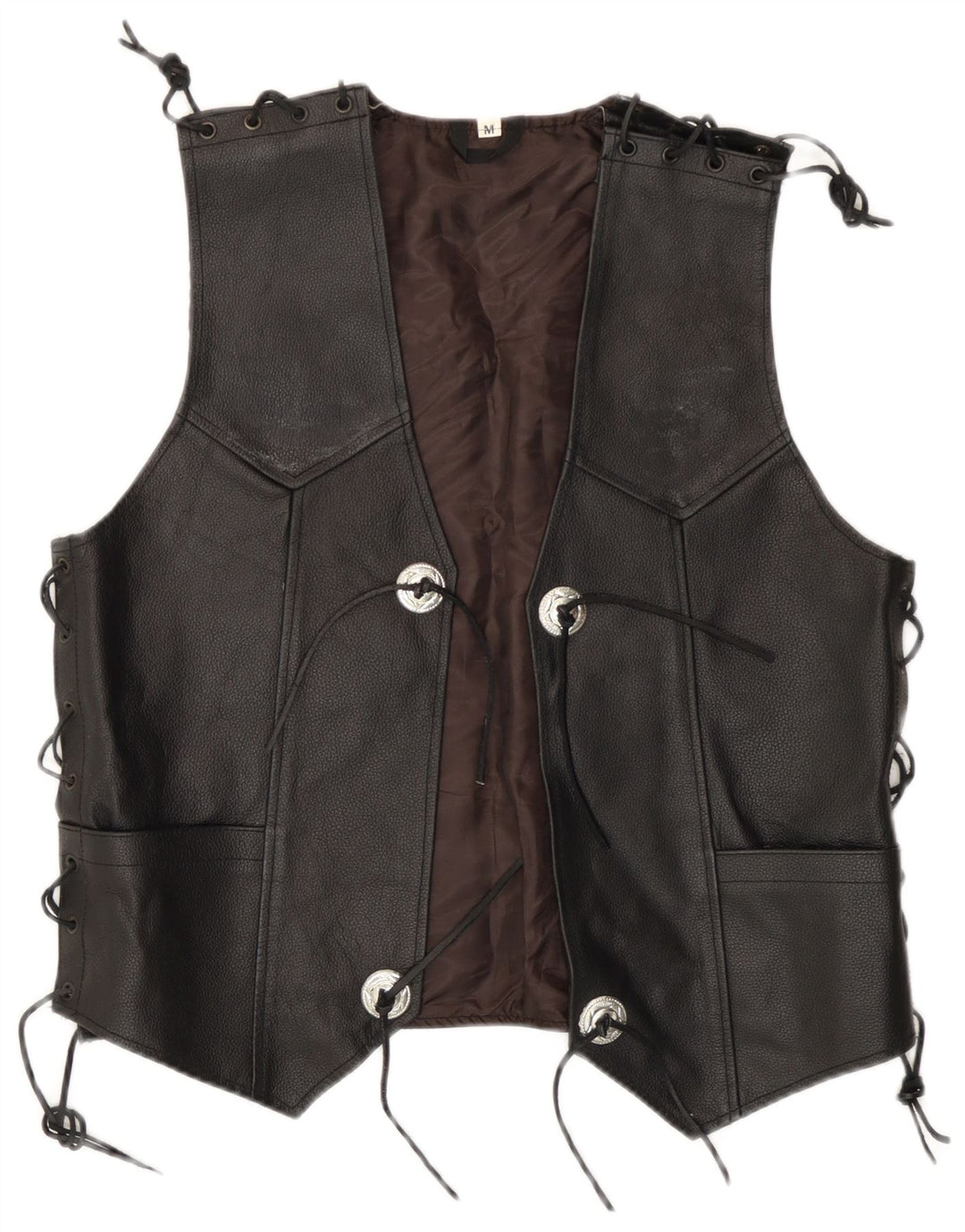 Vintage Mens Leather Waistcoat Medium Black Biker