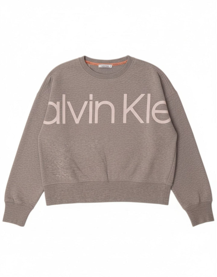 CALVIN KLEIN Womens Oversized Crop Sweatshirt Jumper UK 14 Medium Grey