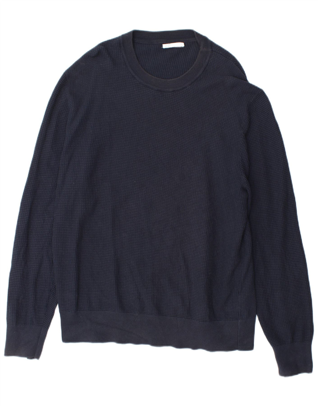Zara Mens Crew Neck Jumper Sweater Large Navy Blue Cotton