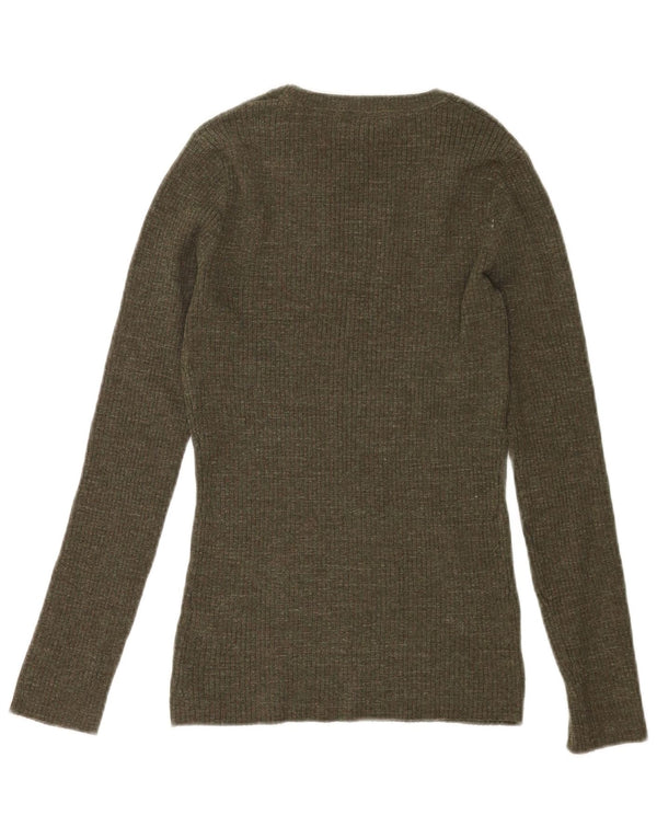 Fat Face Womens Boat Neck Jumper Sweater UK 12 Medium Khaki Flecked Cotton