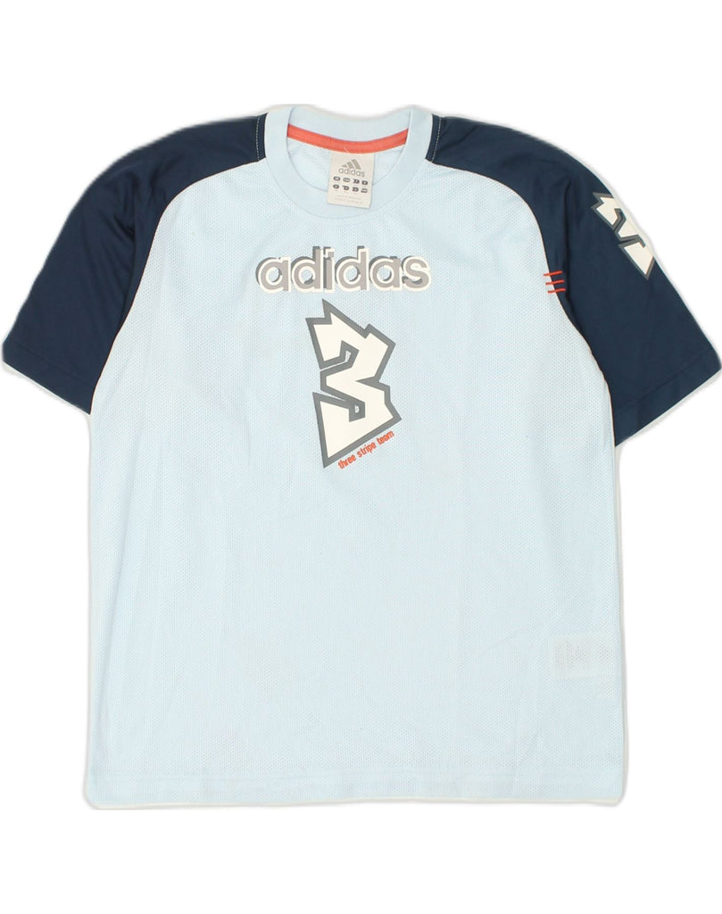 ADIDAS Boys Graphic T-Shirt Top 9-10 Years Blue Colourblock Polyester | Vintage Adidas | Thrift | Second-Hand Adidas | Used Clothing | Messina Hembry 