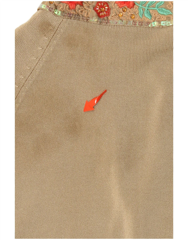 KAREN MILLEN Womens 3/4 Sleeve Cardigan Sweater UK 10 Small Beige Viscose