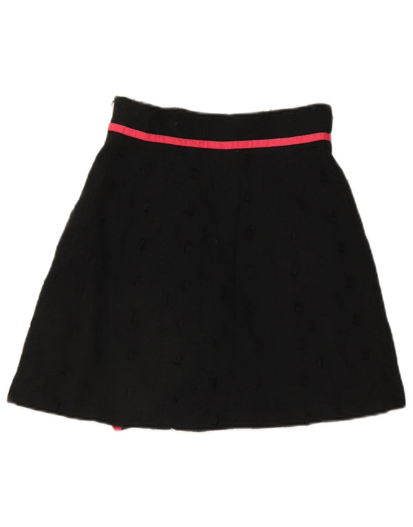 Karen Millen Womens Ruffle Skirt UK 8 Small W26 Black Geometric Cotton