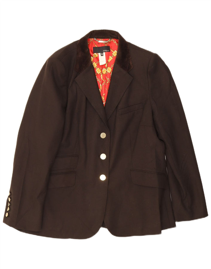 Les Copains Womens 3 Button Blazer Jacket IT 52 2XL Brown Virgin Wool