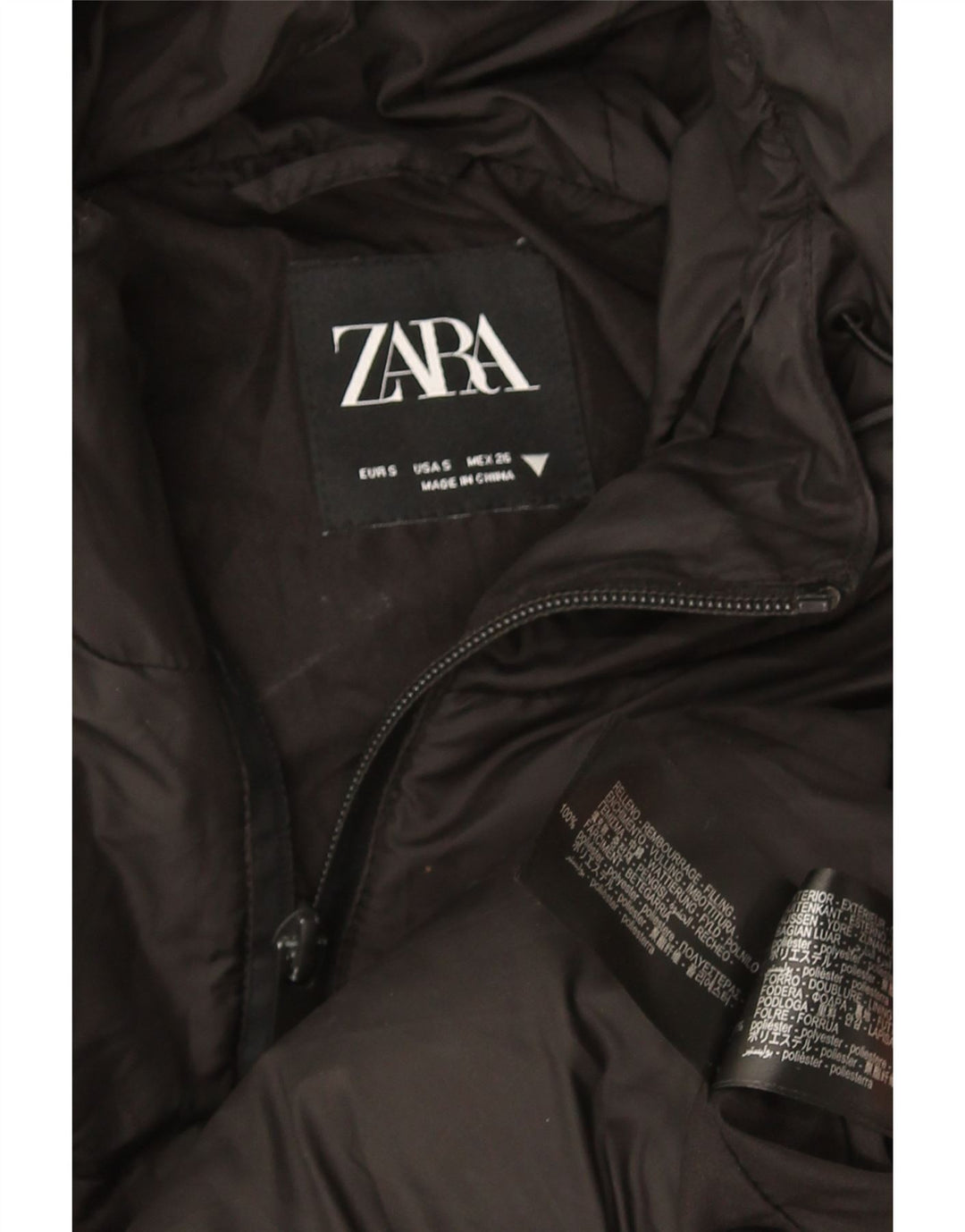Zara Womens Crop Hooded Oversized Padded Jacket UK 10 Small Black Polyester