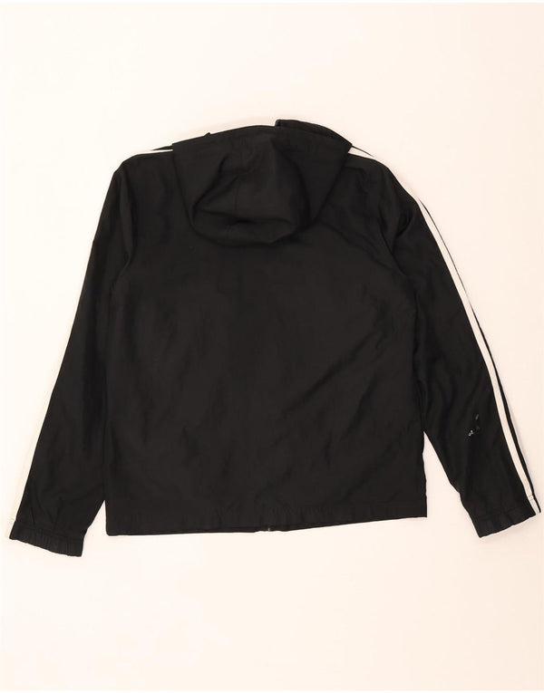 Adidas Womens Hooded Tracksuit Top Jacket UK 14 Large Black Polyester