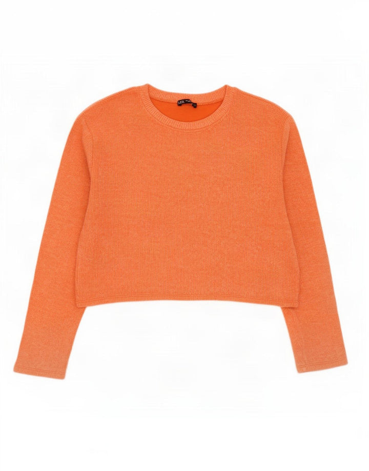 Zara Womens Crop Top Long Sleeve UK 14 Medium Orange