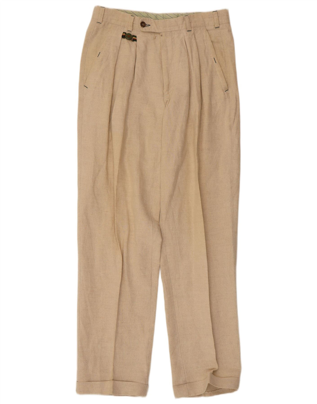 VINTAGE Mens Pegged Suit Trousers IT 46 Small W32 L31 Beige Linen