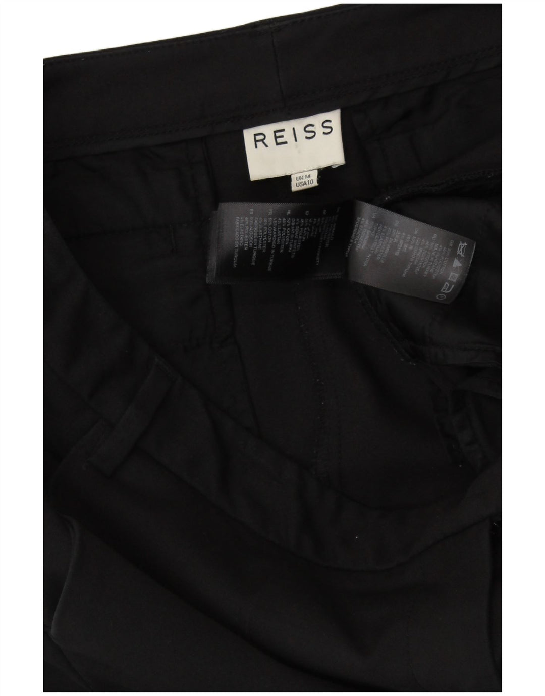 REISS Womens Slim Suit Trousers UK 14 Large W33 L27 Black Cotton