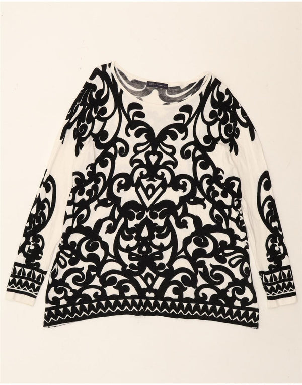 Marks & Spencer Womens Top Long Sleeve UK 16 Large White Paisley Viscose