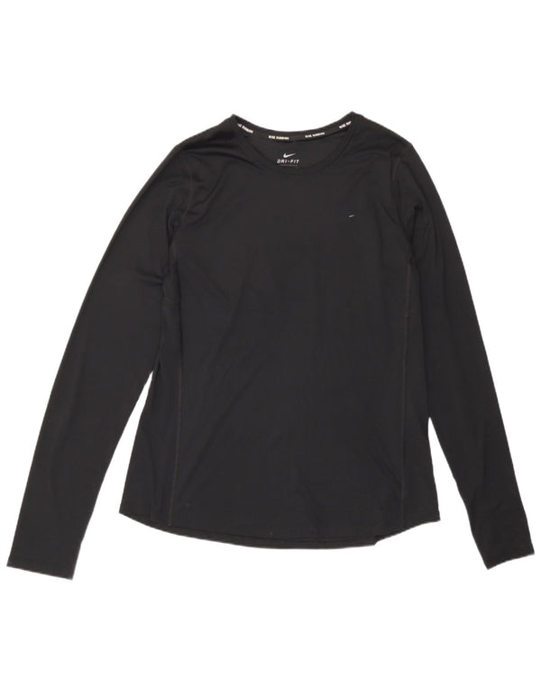 Nike Womens Dri Fit Top Long Sleeve UK 14 Large Black Polyester