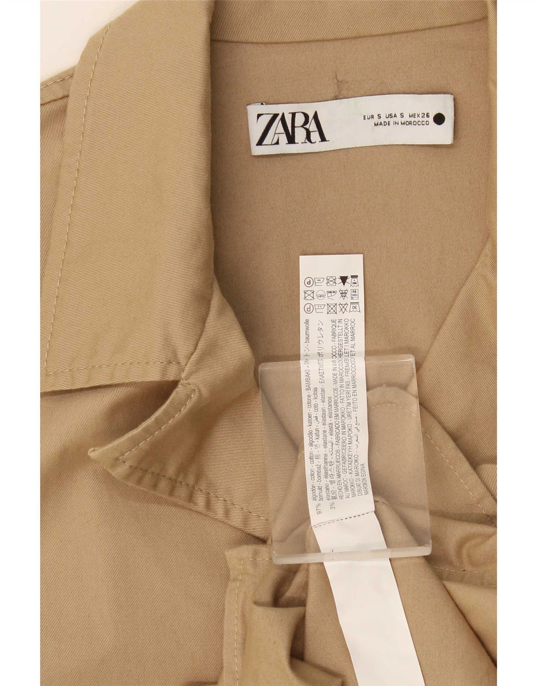 Zara Womens 3 Button Oversized Blazer Jacket UK 10 Small Beige Cotton